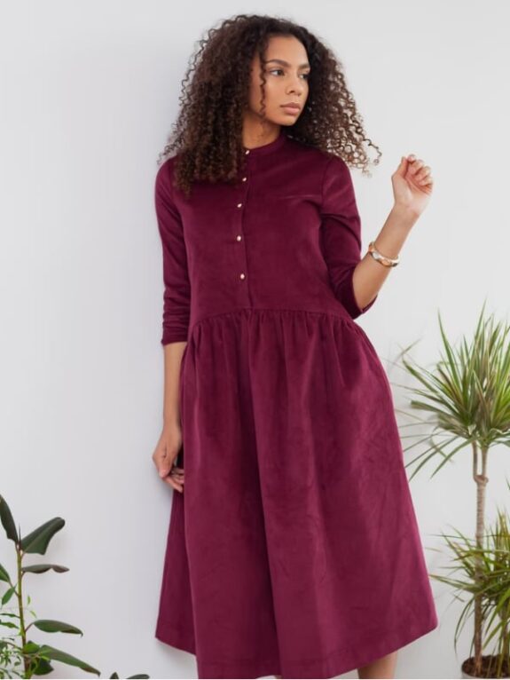 Ruffed A-Line Dress Red Velvet